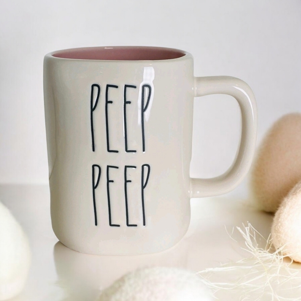 New  Rae Dunn White Ceramic Mug Peep Peep Easter Bunny Spring